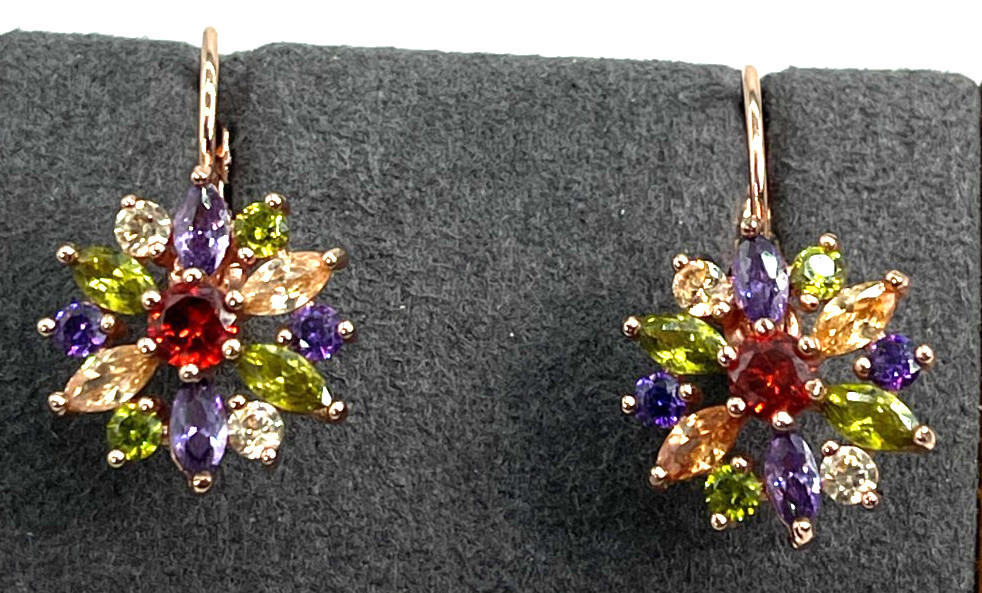 Earrings Rose Gold Tone Multi-Color Marquise & Round Cut Crystals