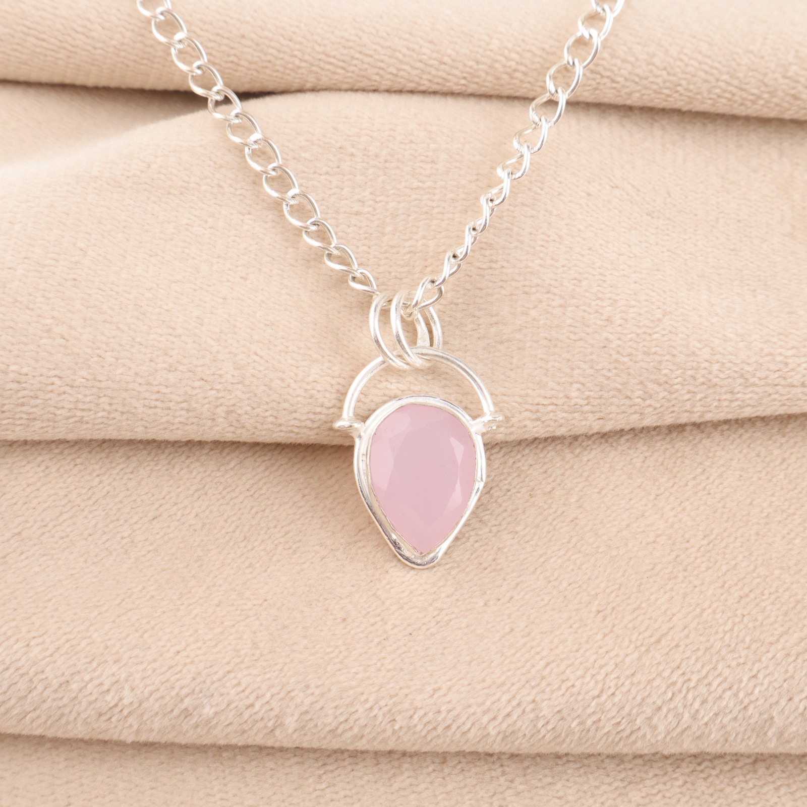 Rose Chalcedony Gemstone Jewelry 925 Silver Handmade Pendant 1.01″ For Women