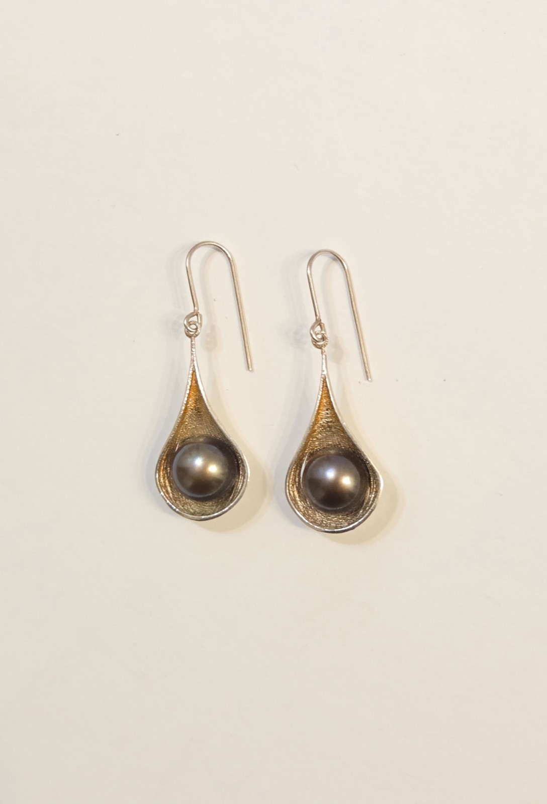 Vintage Tahitian Pearl Sterling Silver Pod Drop Italian Royal Chain RCI Earrings