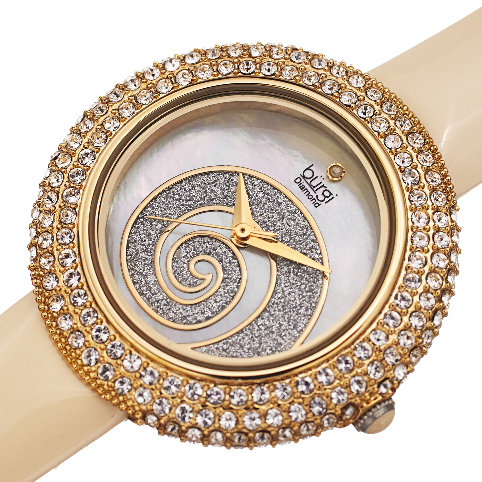 Women’s Burgi BUR209YG Swarovski Crystal Diamond Sparkle Blush Leather Watch