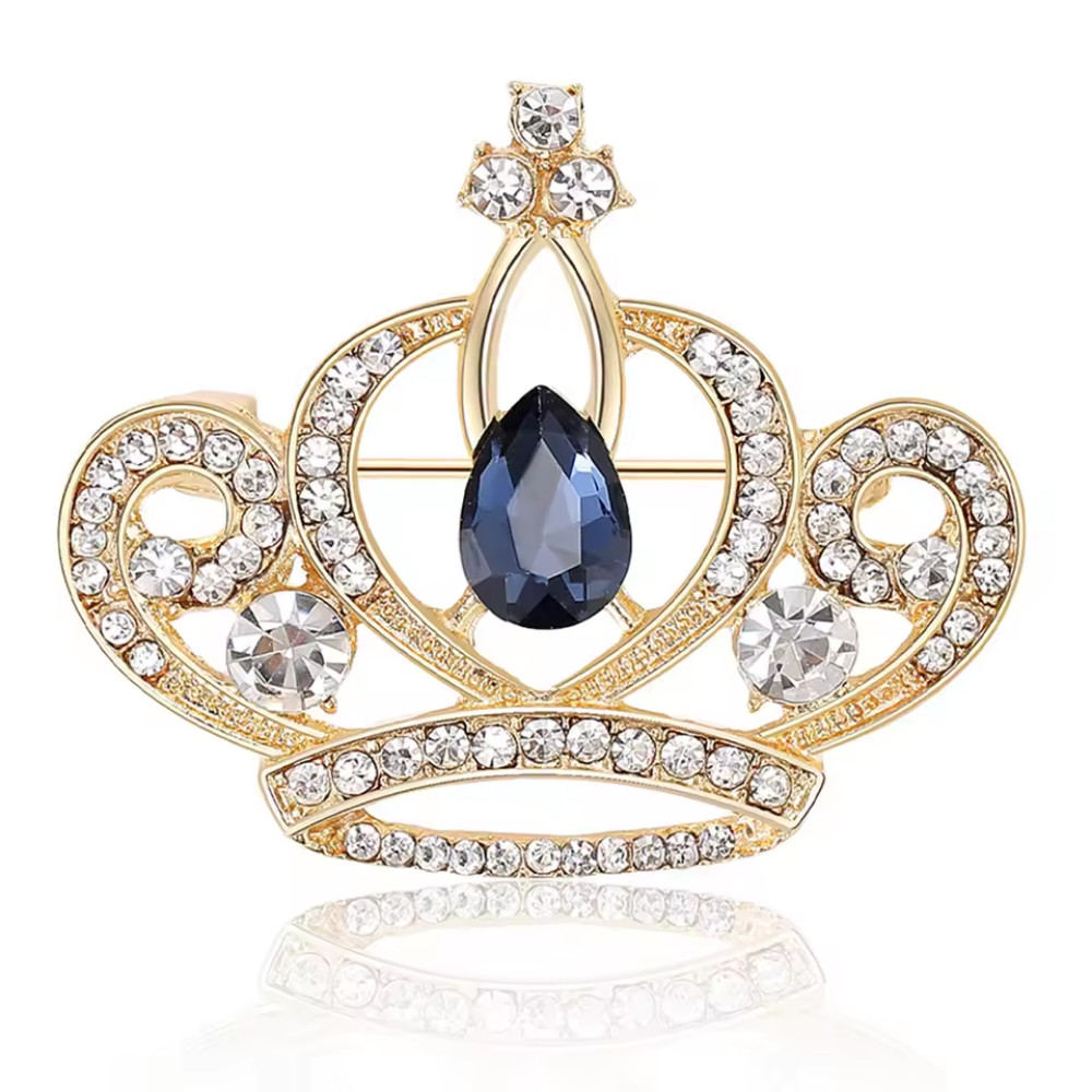 Luxury Mother’s Day Rhinestone Queen Crown Brooch Crystal Pin Gold Jewelry Gif