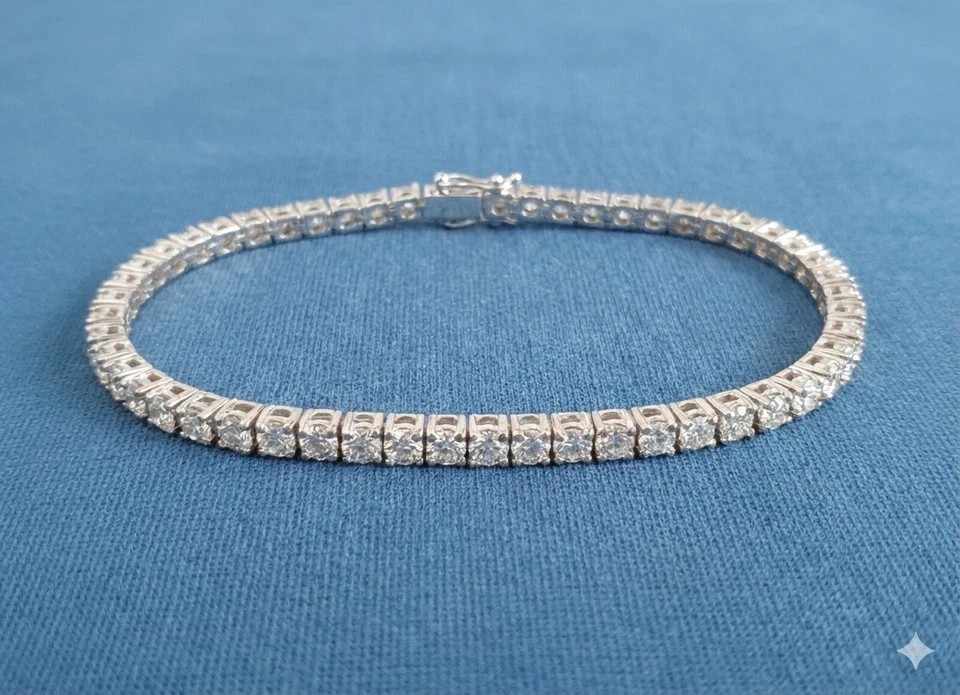 For Party Wear Round Lab Grown Diamond Tennis Bracelet In 14k Real White Gold