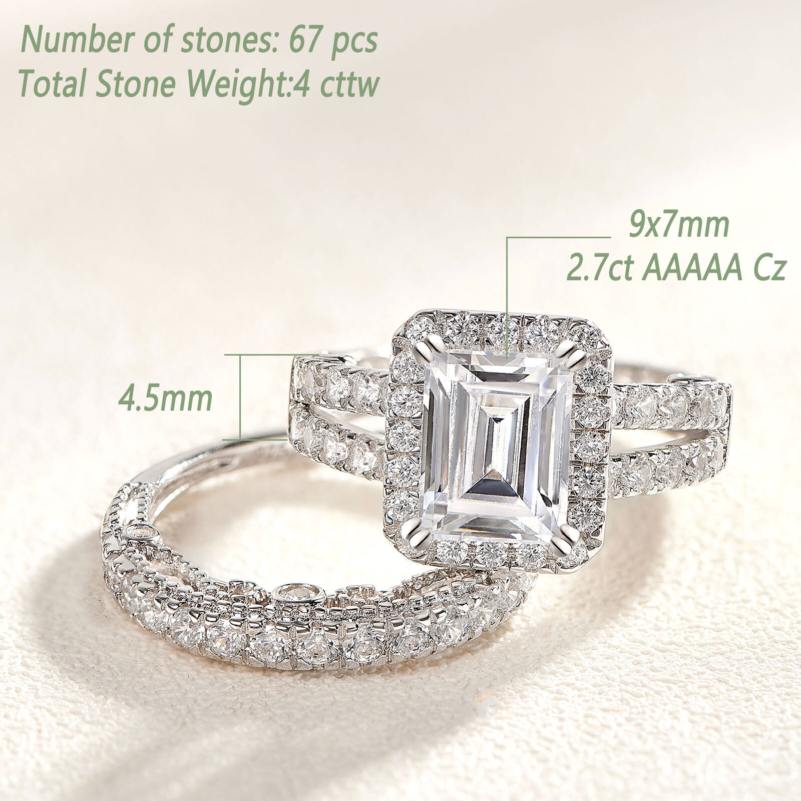 Wuziwen Sterling Silver 5A CZ Wedding Engagement Rings for Her Size 7