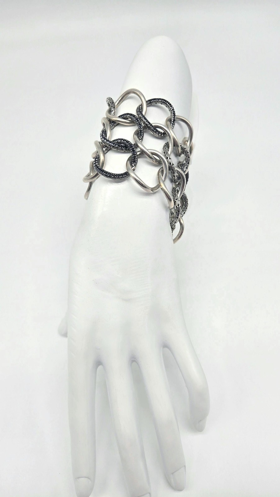John Hardy Sapphire Link Bracelet Sterling Silver 2.34ctw 114g Wide Statement