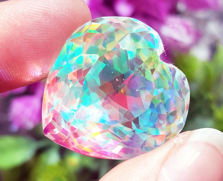 Mystic Quartz Loose Gemstone Heart Shape 53.45 Ct Certified With Free Gift