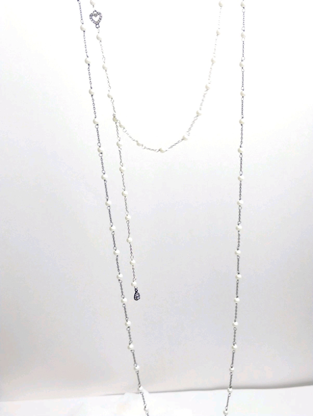 Signed CABI Faux Pearl & Rhinestone Heart Necklace