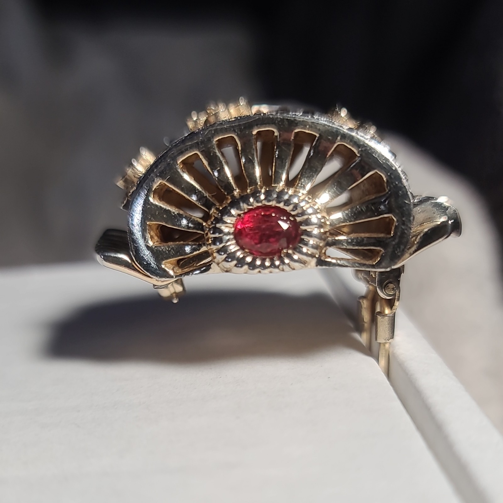 Jomaz Gold Pave and Enamel ‘Empress Josephine’ ‘Empire Blue’ Side Drum Pin Clip