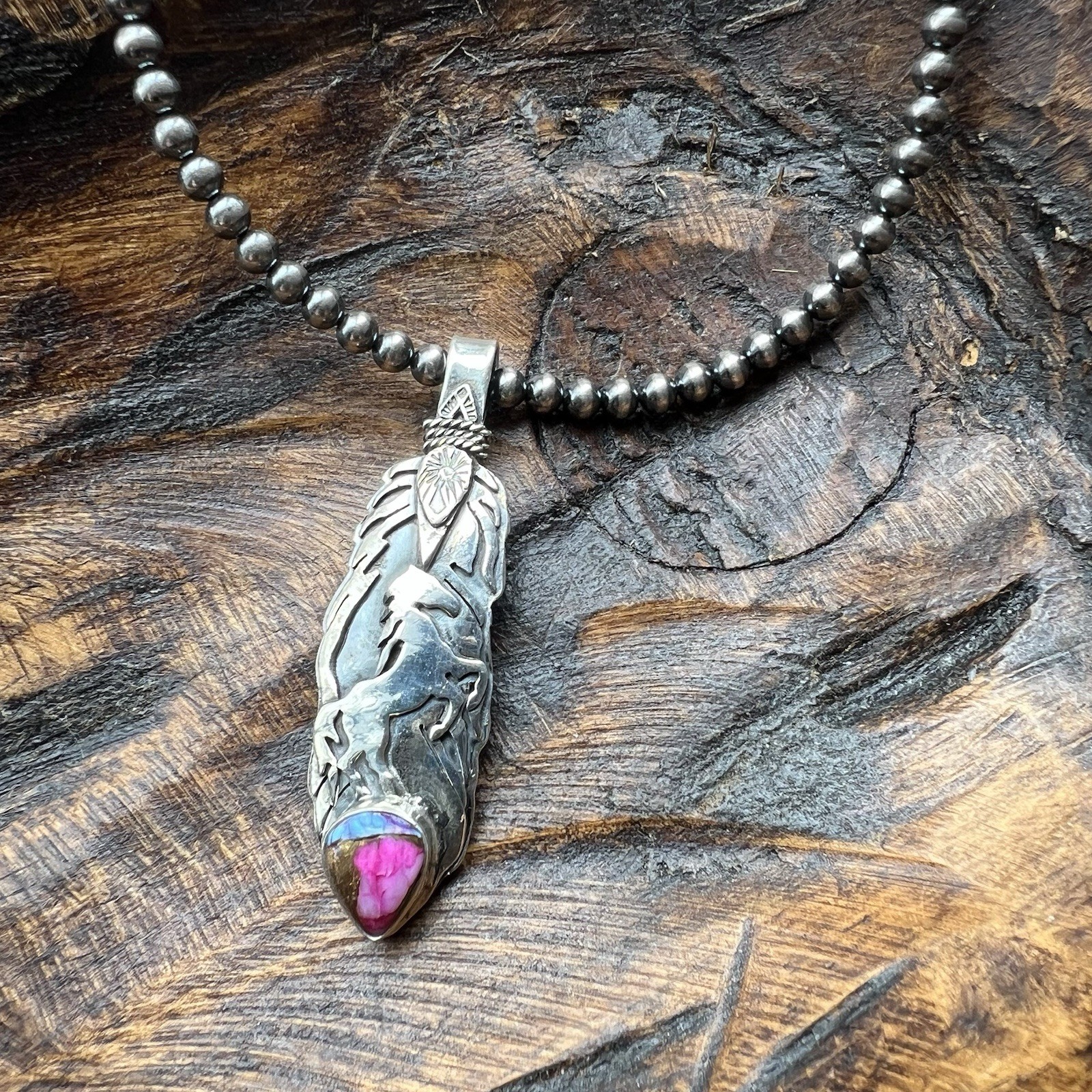 925 Sterling Silver Horse Feather Pendant | Dahlia | Solid Back | Southwestern