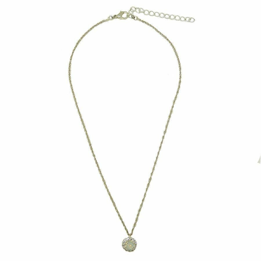Handmade Silver Opal Swarovski Crystal Surround Gem Necklace