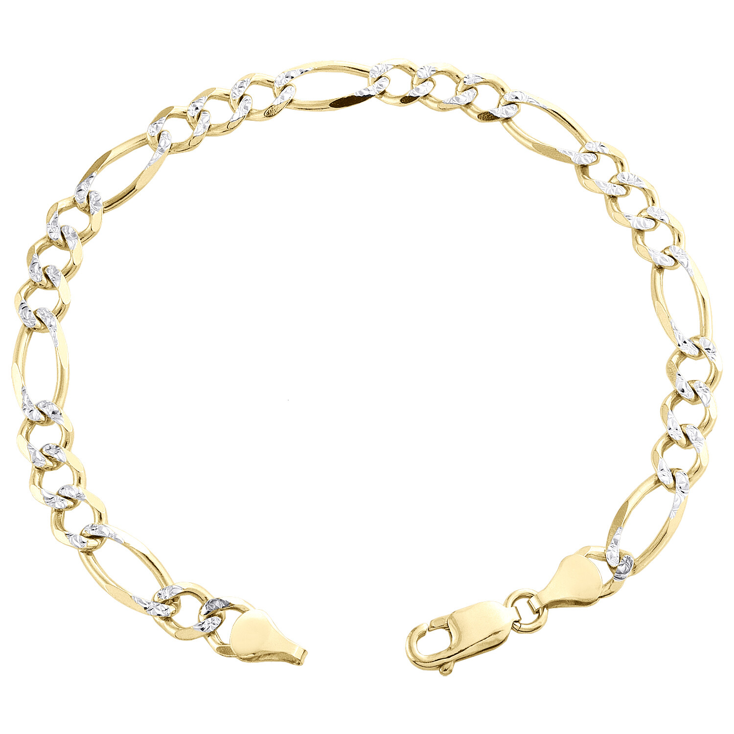 Mens 10K Yellow Gold 6.50mm Diamond Cut Solid Figaro Link Bracelet 7 – 9 Inches