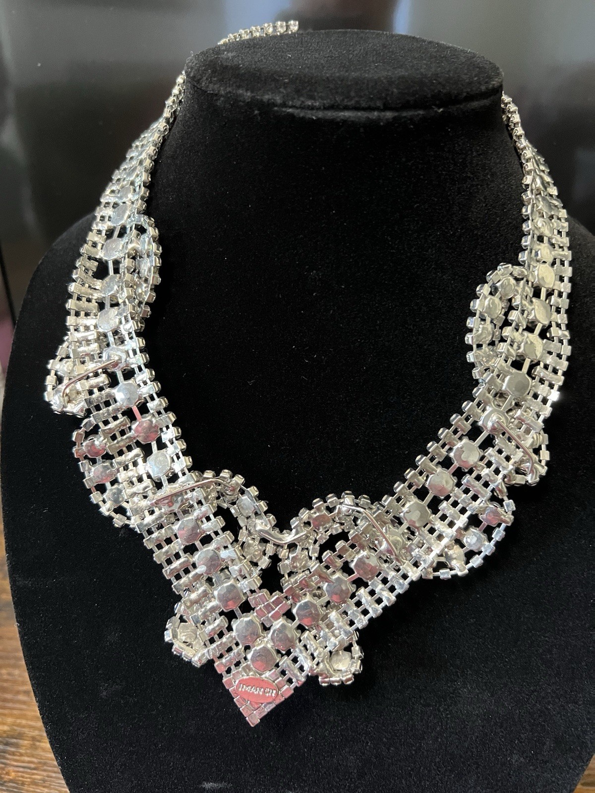 Iman Red Crystal Rhinestone Statement Bib Necklace