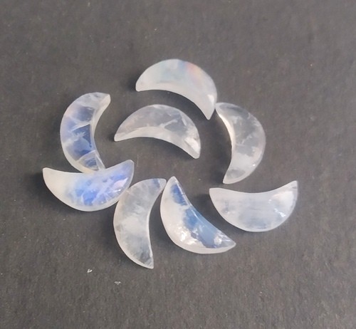8 Pcs !! 100% Natural Rainbow Moonstone 4×10 mm Moon Shape Loose Gemstone VJ-243
