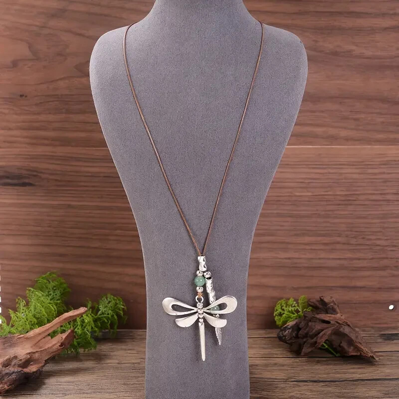 Silvery Boho Vintage Dragonfly Pendant Necklace Alloy Women Men Holiday Gift New