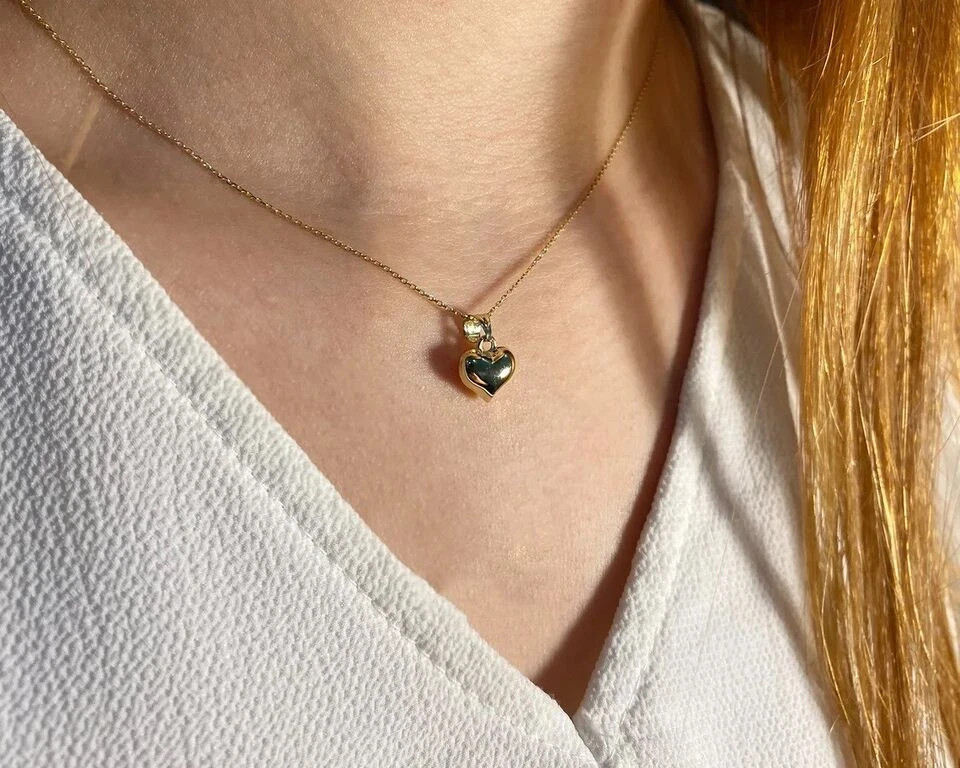 14K Yellow Gold Plated Charm Love Heart Pendant Necklace Yellow Gold Plated
