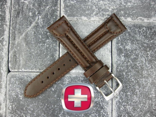 New 20mm WENGER SWISS Dark Brown Leather Strap Army Watch Band 20 mm