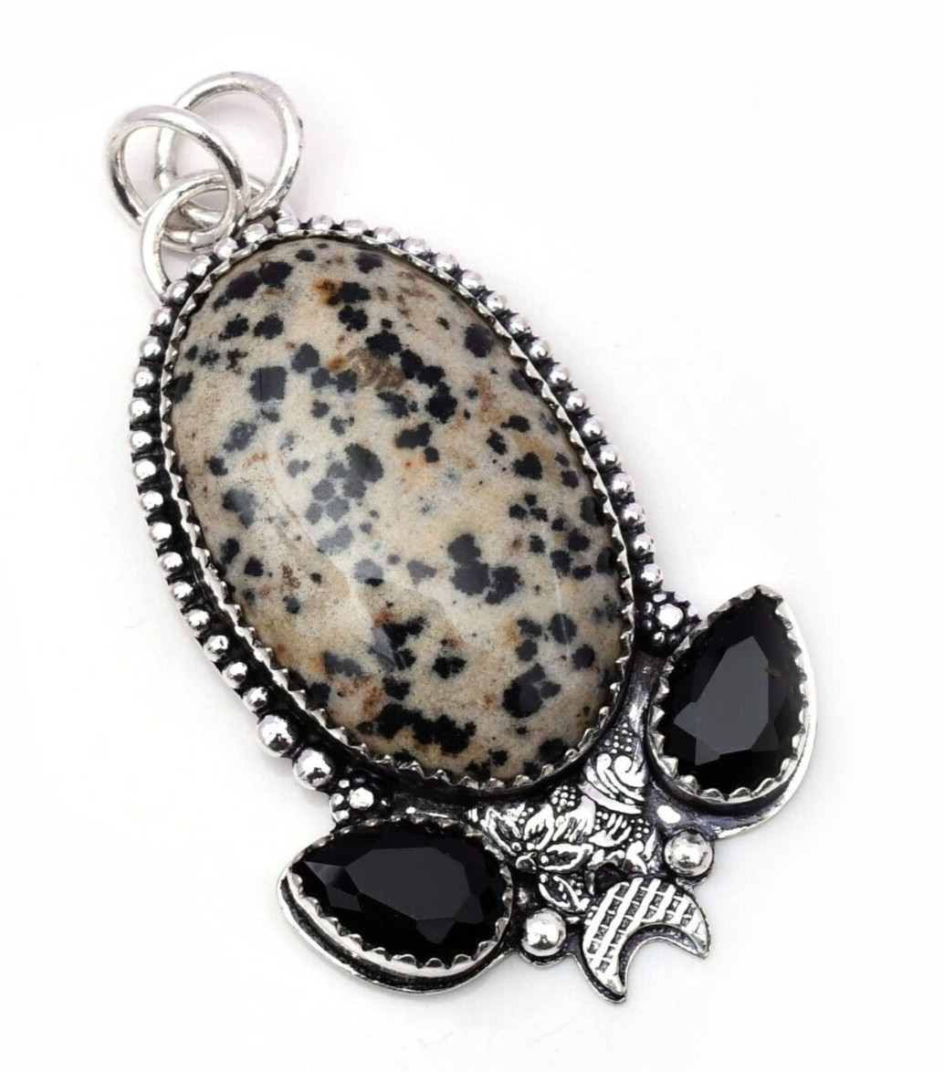 Dalmation Gemstone 925 Sterling Silver Handmade Jewelry Pendant 1.97″