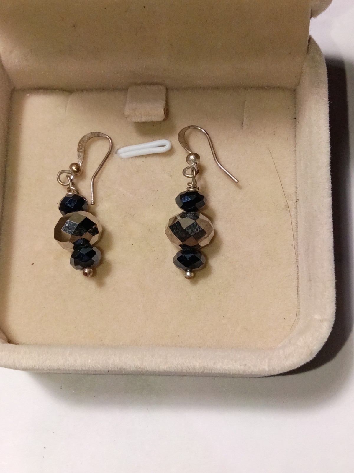 Silver Tone Blue Round Crystal Beaded Dangle/Drop Earrings, Hook Closure