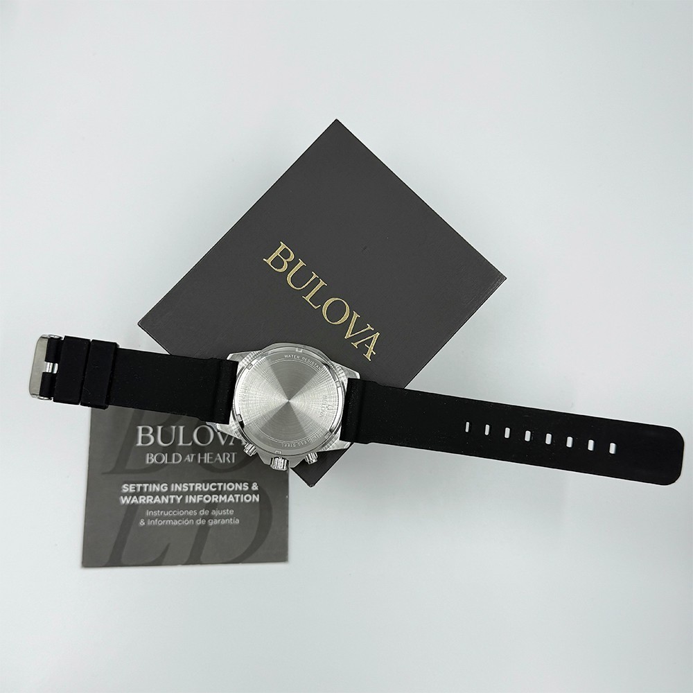 Bulova Men’s Marine Star Quartz Blue Dial Black Rubber Strap Watch 98B258