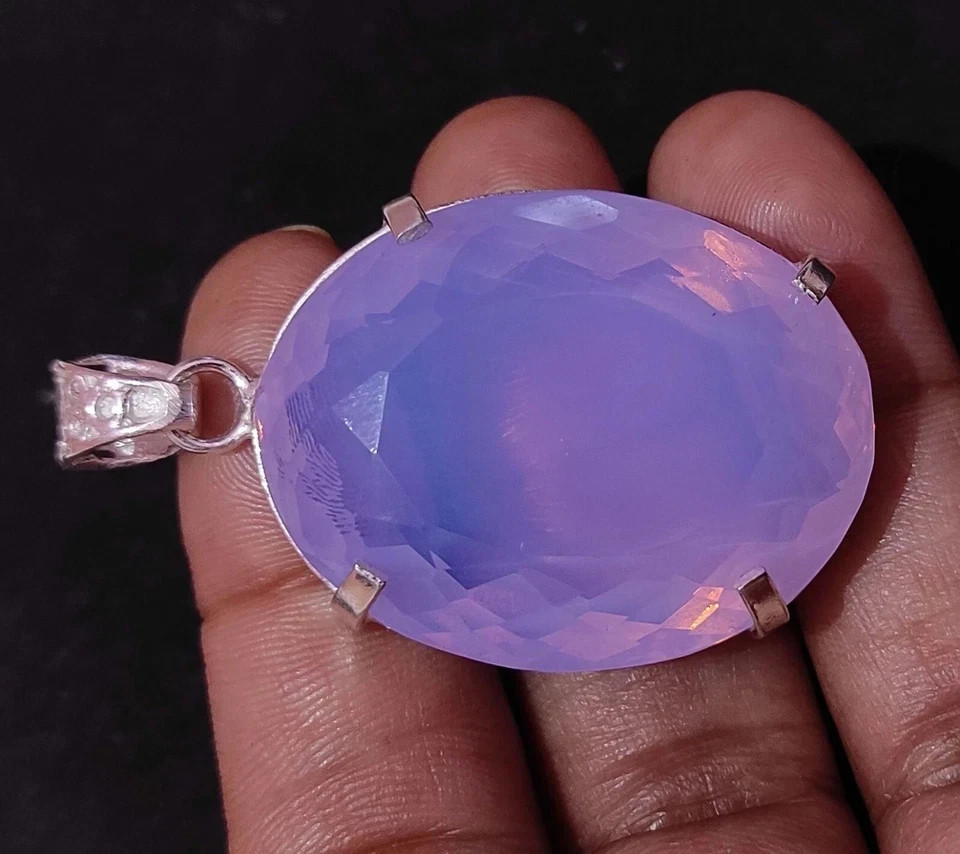 75 CT+ Oval Pink Fire Opal Pendant Solid 925 Sterling Silver Plated Jewelry