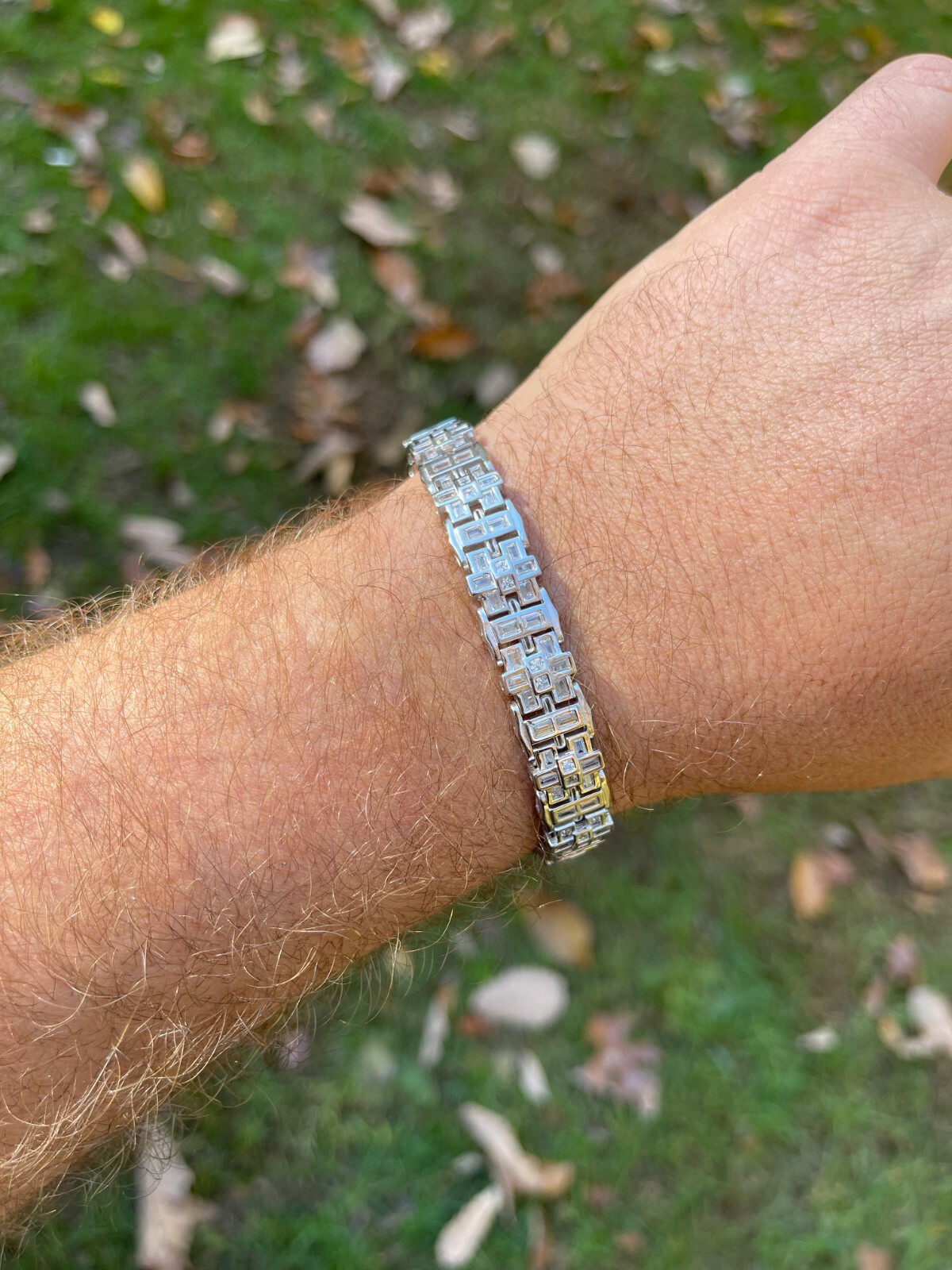 Mens Custom Link Bracelet Real 925 Sterling Silver Iced Baguette CZ Hip Hop