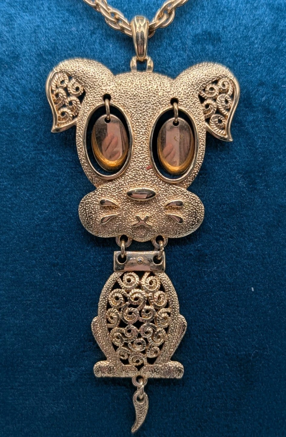 Vintage Hercules Articulated Puppy Dog Gold Tone Necklace Sarah Coventry 24”