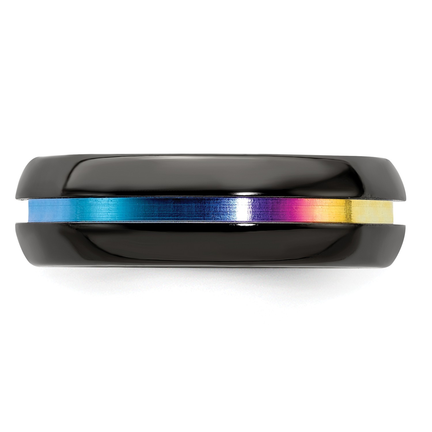 Black Ti Titanium 7mm Multicolor Anodized Groove Dome Wedding Band Sizes 7 to 13