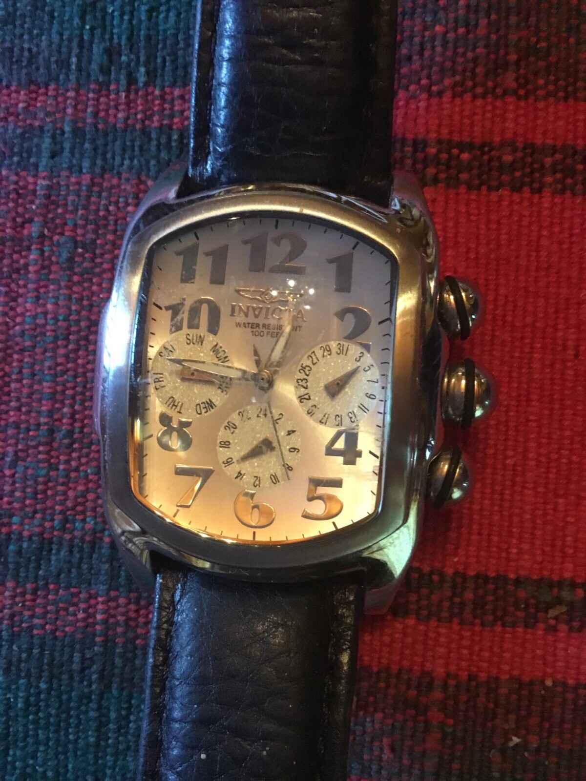 Mens Invicta Lupah 3 Subdial Watch, F3091561, WR To 100 Feet, Leather Band