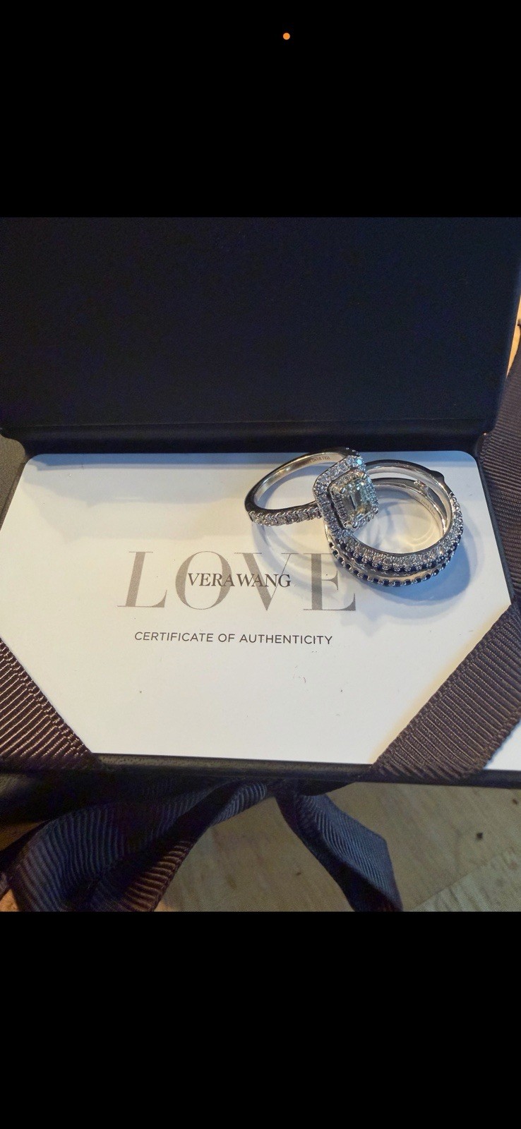 Vera Wang Love Diamond Emerald Halo Engagement & Wedding Ring Set White Gold
