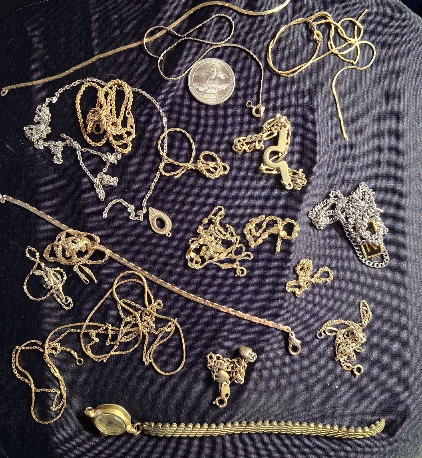 Vintage Mixed Lot 10k Gold & Silver Tone Metal Jewelry Necklace Bracelet Watch
