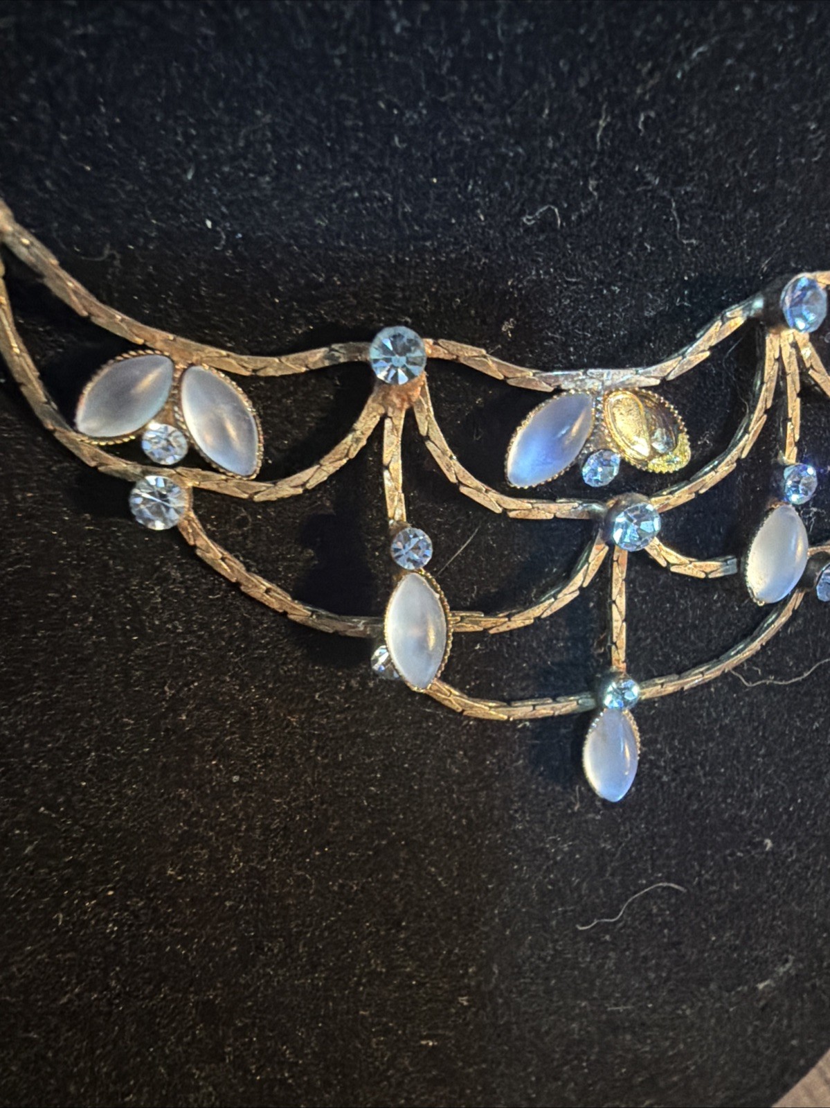 ANTIQUE EDWARDIAN MOONSTONE NECKLACE 18kgp CHAIN Hook CLASP 16” RARE Estate Find