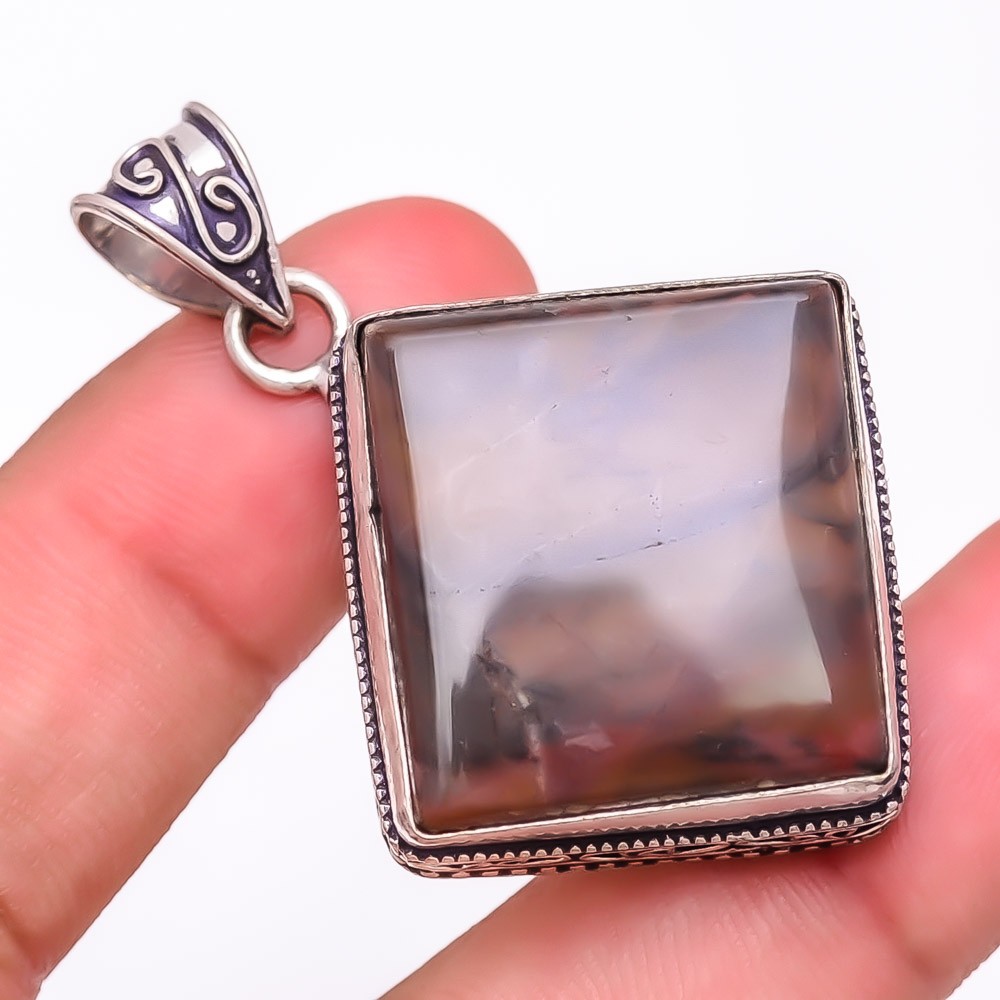 Natural Polychrome Jasper Gemstone 925 Silver Plated Jewelry Pendant 2.0″ F581