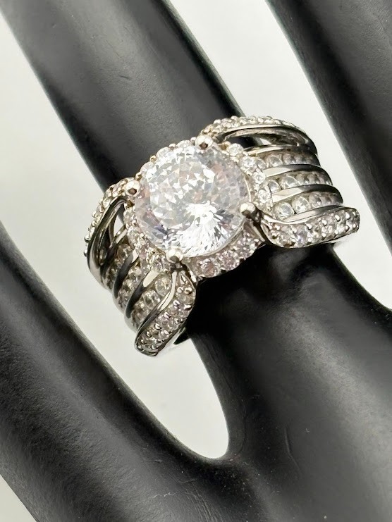 925 STERLING SILVER MULTI ROW SPLIT SHANK 8.7MM CZ RING SIZE 5 ENGAGEMENT 949