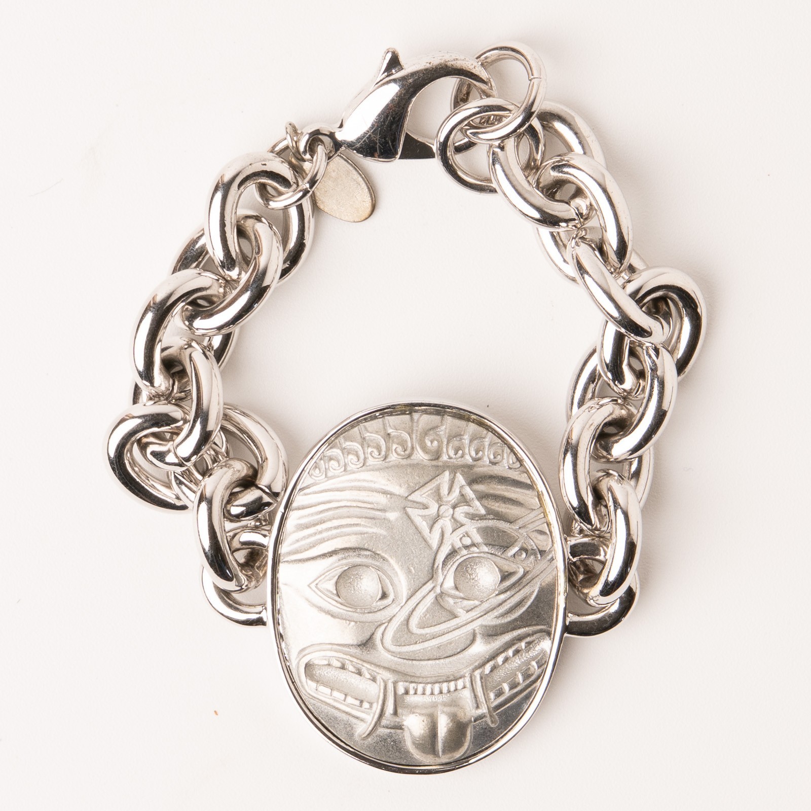Rare✨ Excellent!! Vivienne Westwood MASK Charm Bracelet Silver Color 19cm 7.5in