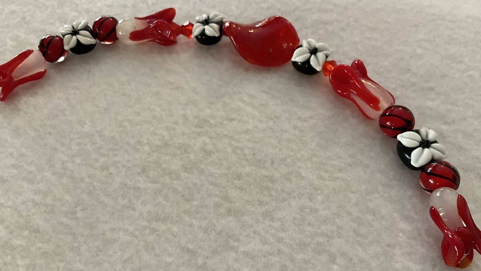 New 8” Strand Exquisite Red & Black Floral LampWork Glass Focal Beads 10-30mm
