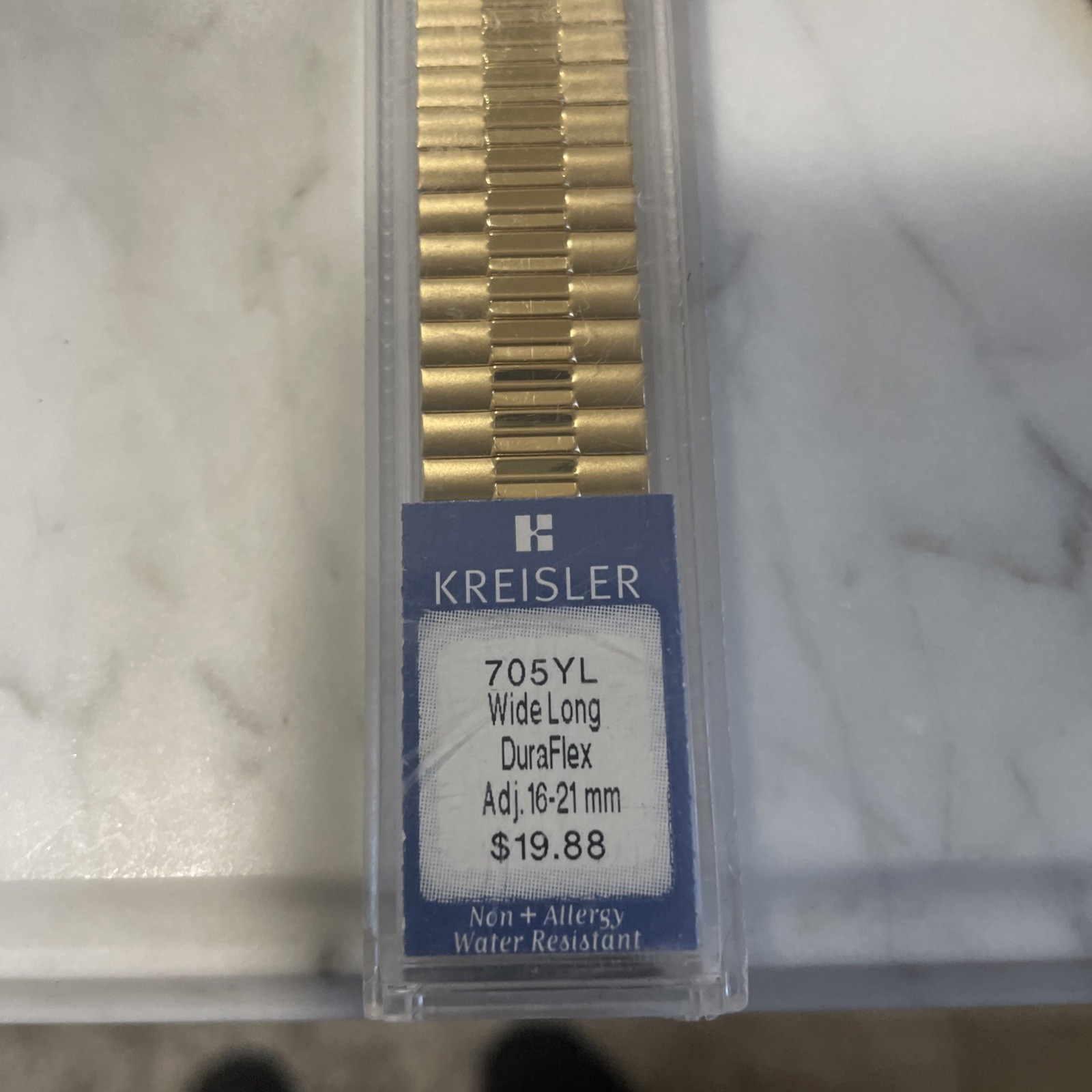 16-21mm Kreisler Gold Tone Stainless Mens Dura Flex Band Wide Long 705YL