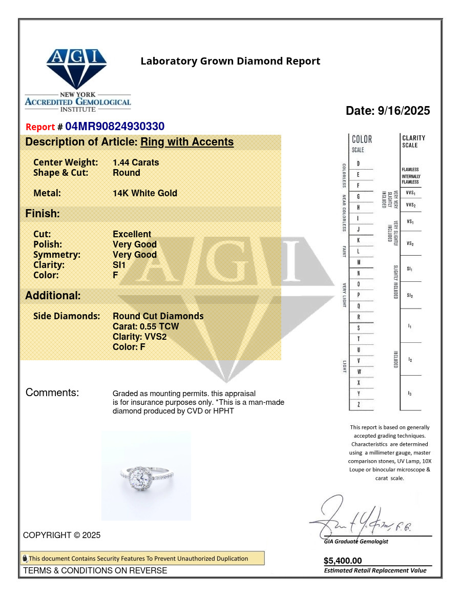 Side Stone Engagement Ring 14K Gold Halo 1.99 CT Round Lab-Grown Diamond F SI1