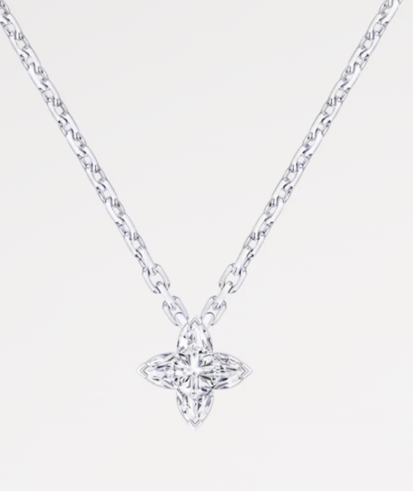 Auth Louis Vuitton Necklace Diamond 0.3ct LV Monogram Star-cut 18K 16” ~ 3.1 Gr