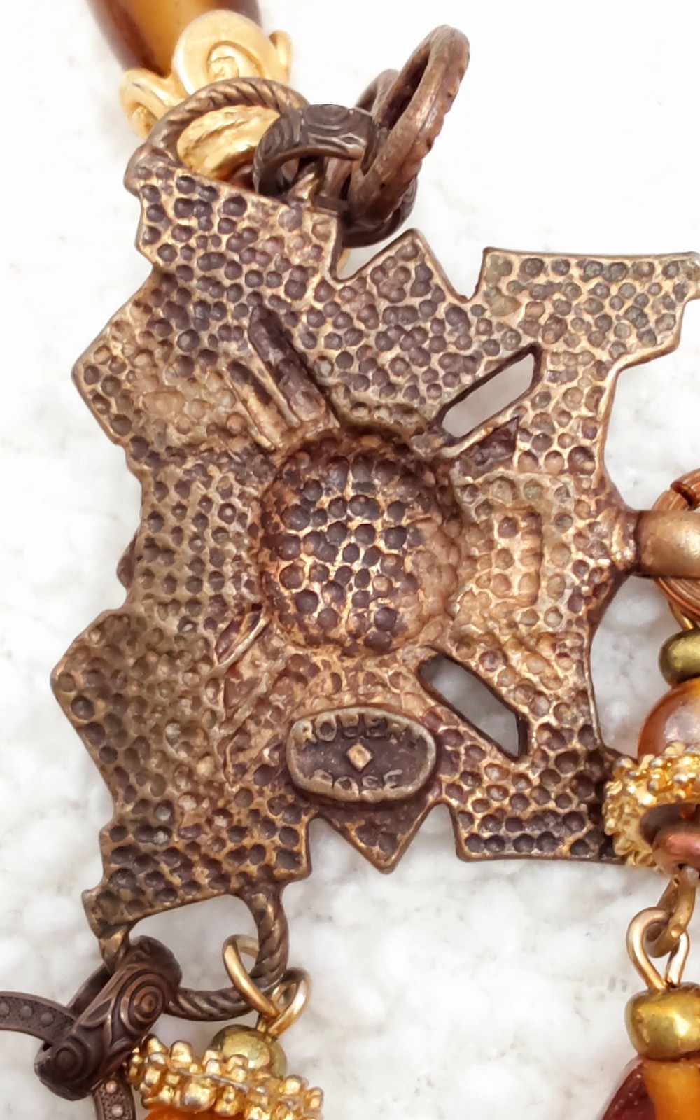 Vintage Robert Rose Necklace Gold Brown Beaded Egyptian Jewelry