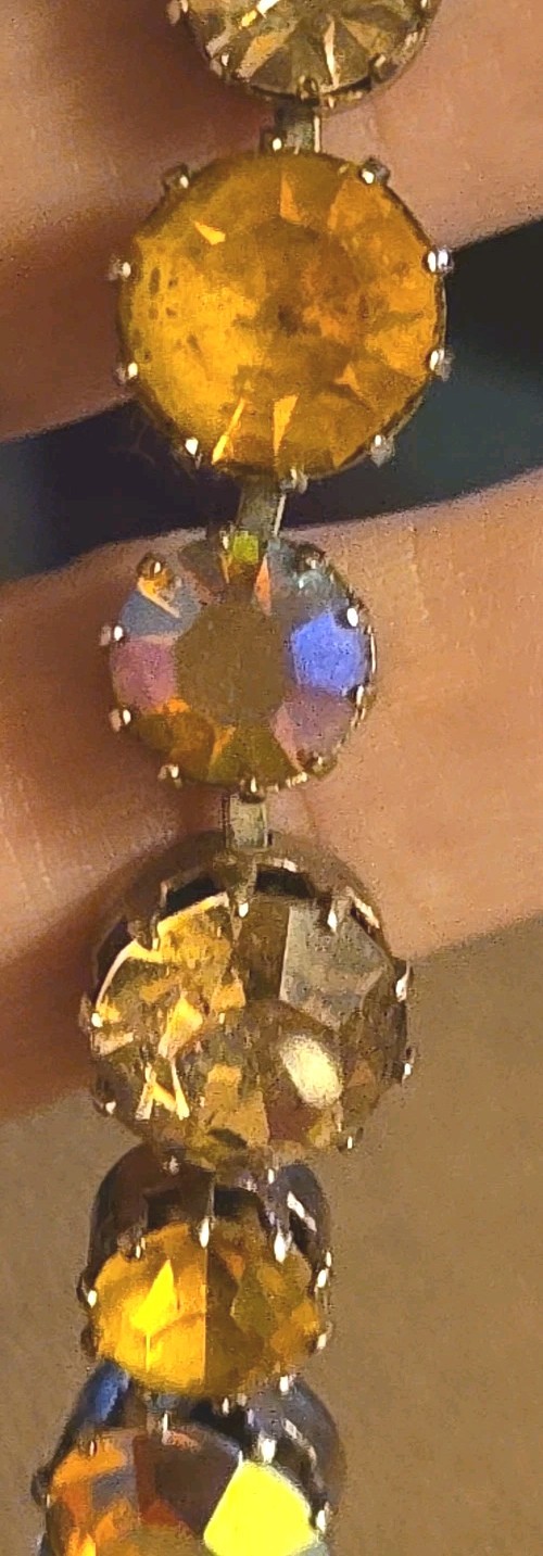 Vintage Faux Topaz Citrine Glass AB Rhinestone Bracelet 7.5 Inch Estate Jewelry