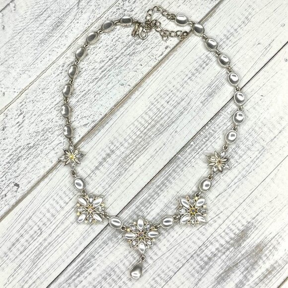 Statement Necklace Silver Tone AB Crystal Accents Special Occasion Women
