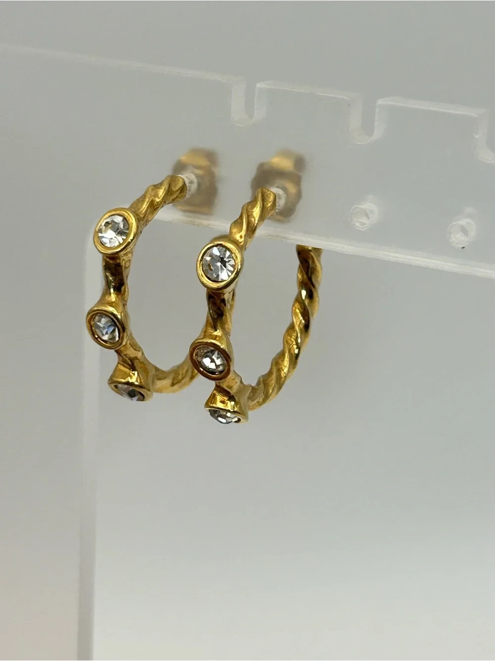 Vintage Twisted Hoop Crystal Earrings Chunky Studs Gold-tone Day or Night