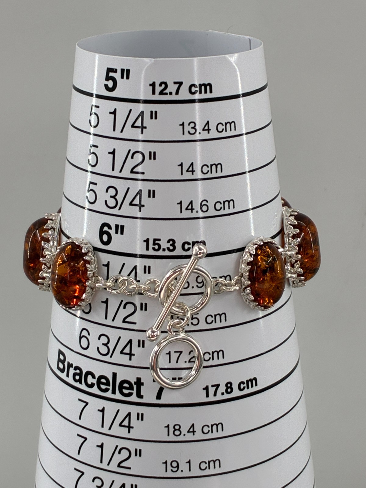 Baltic Amber Extraordinaire Cognac Orange Toggle Bracelet Sterling 925 6-6.75in