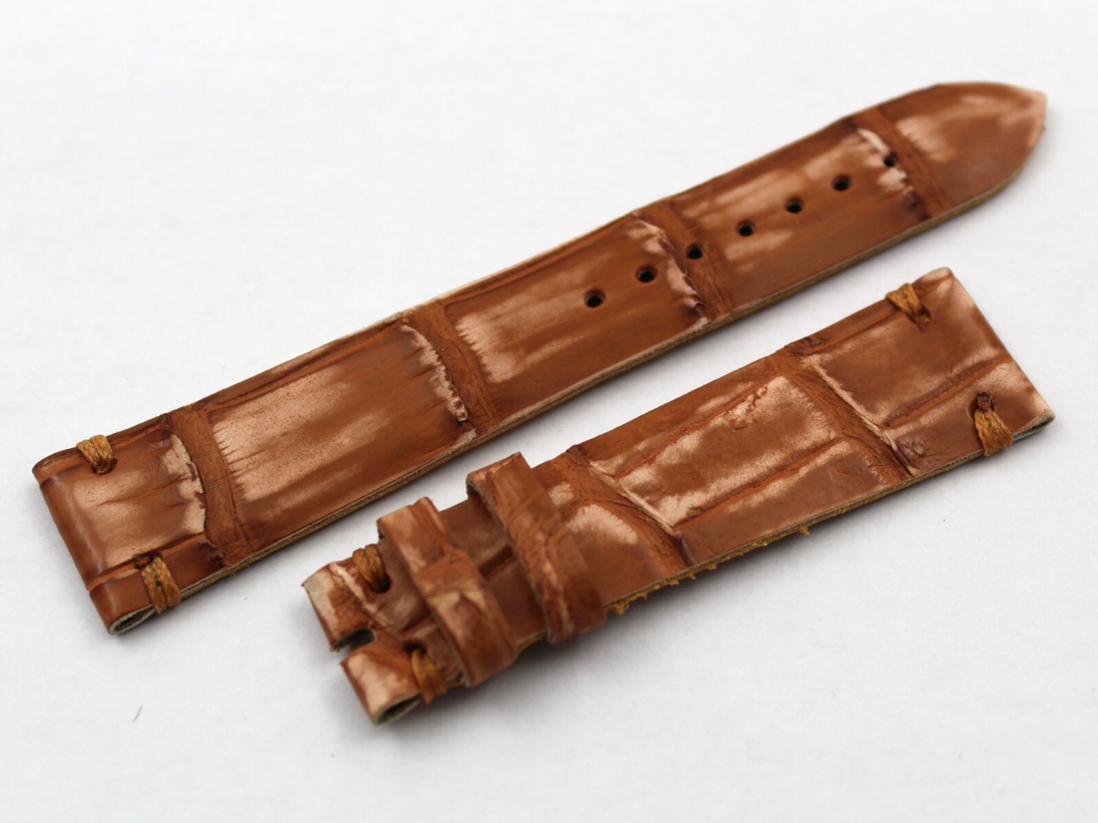 Genuine Leather Brushed Alligator Watch Strap Brown Gold 20/16mm New