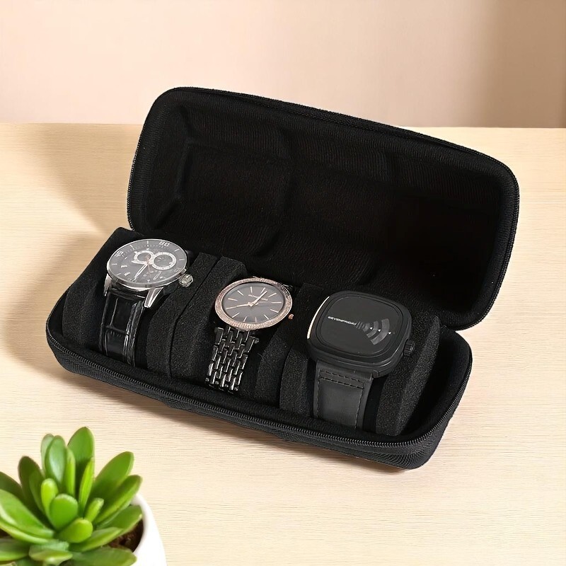 3 Slots Portable Travel Watch Roll Case Wristwatch Display Storage Box Organizer