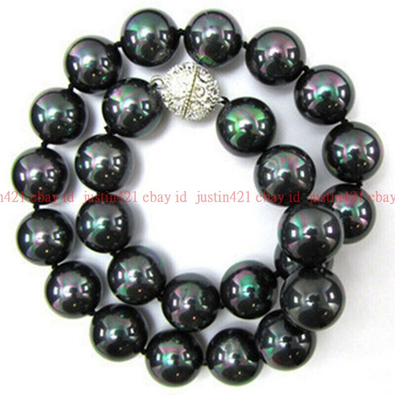 8-12mm Shell Pearl Round Gems Beads Necklace 18″ Magnet Clasp（Not real pearls）