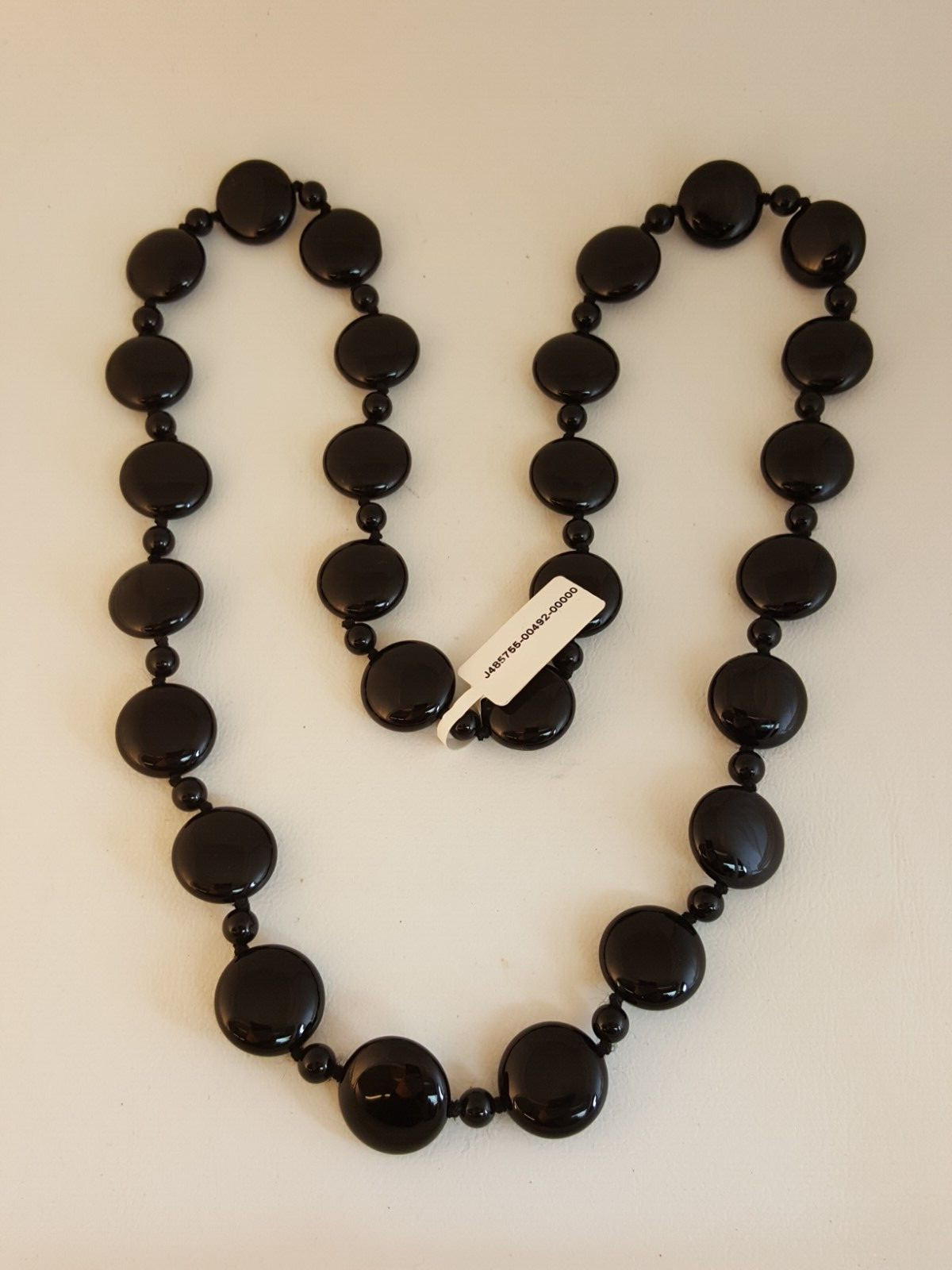 Onyx wafer disc necklace 28″ long orig tag still attached!