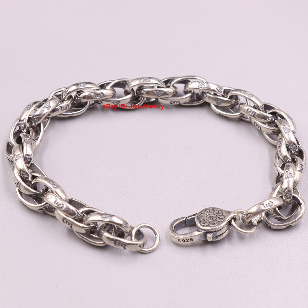 Pure 925 Sterling Silver Bracelet 9mm Sutra Oval Link Men’s Chain Bangle 8.26″L