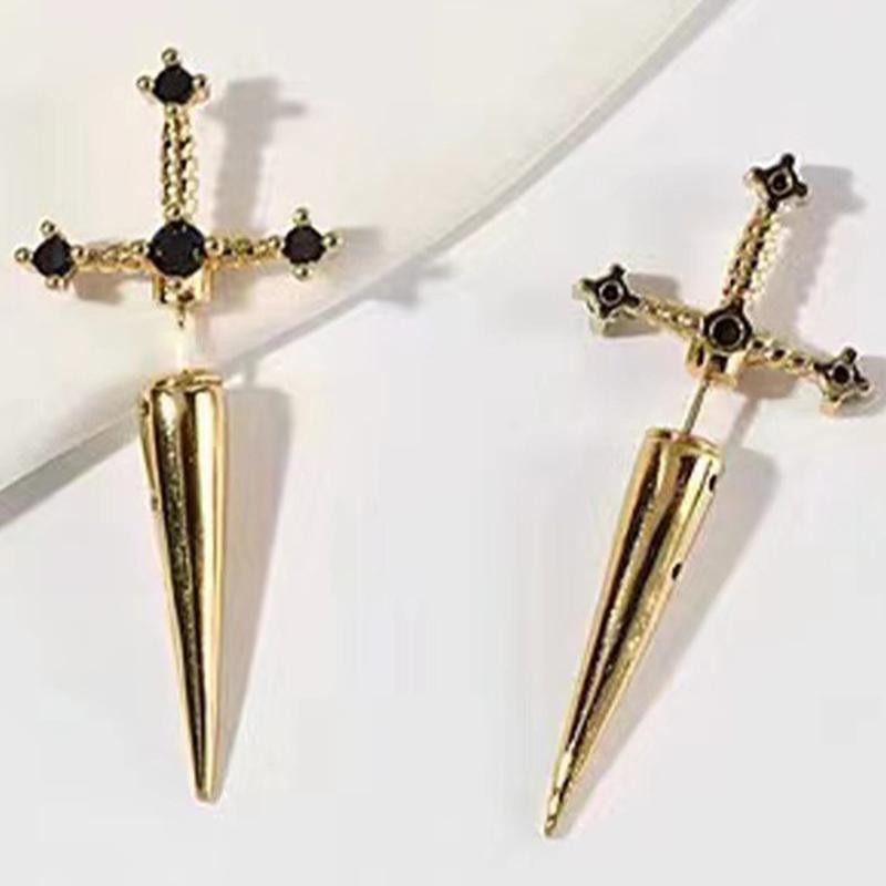 Classic Cross Sword Earrings Silver Gold Black Crystal Jewelry