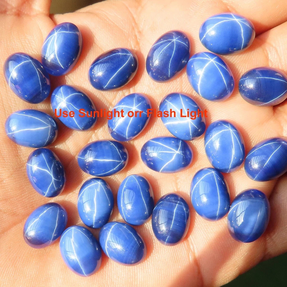 15 Pcs Six Rays Blue Star SAPPHIRE Lot Cabochon 128.55CT Oval 10x14x5mm GEMSTONE