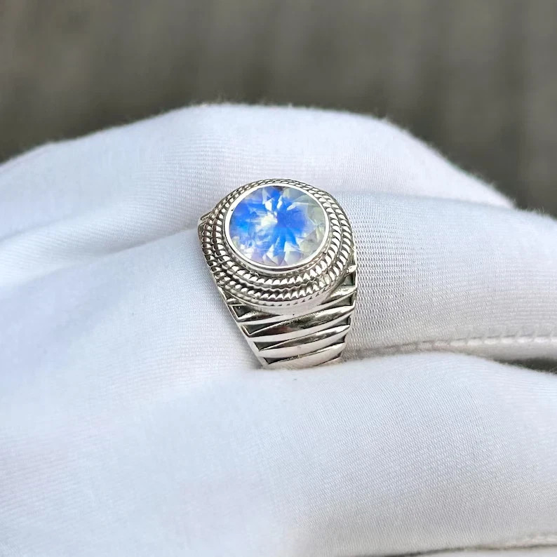 Natural Moonstone Ring 925 Sterling Silver Men’s Statement Handmade Ring